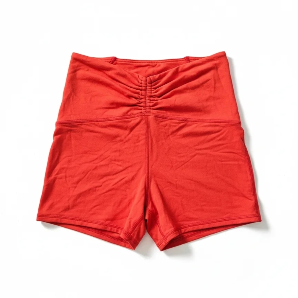 Matching Gym Set: Medium Ruched Red Bralette & Small Ruched Biker Short Set - Picture 5 of 9